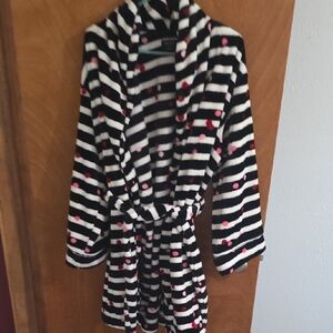 Kate Spade Black and White Striped Robe with Pink Accents